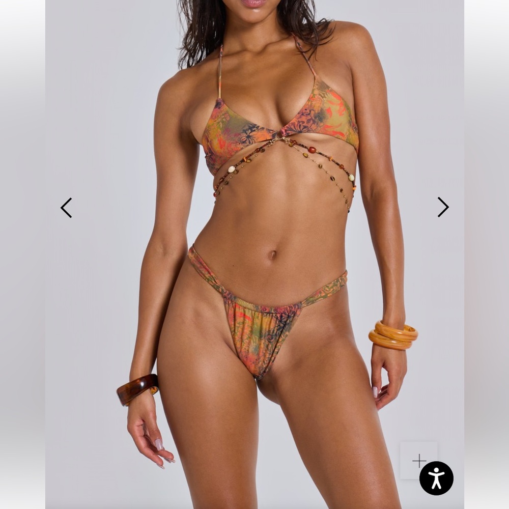 Revolve Jaded London Hina Bikini Set W/ Beaded Trims Top & Bottoms Sz 0 NWT NEW - Picture 3 of 15